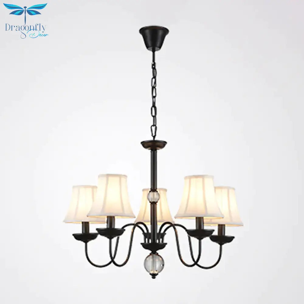White 3/5/6 Lights Chandelier Light Fixture Traditional Fabric Tapered Pendant Lamp