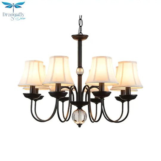 White 3/5/6 Lights Chandelier Light Fixture Traditional Fabric Tapered Pendant Lamp