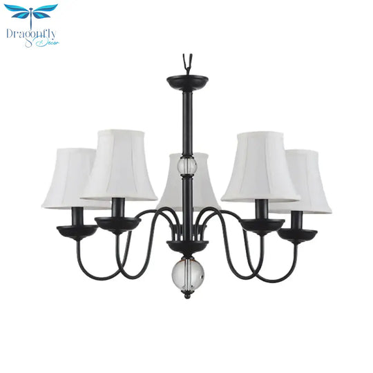 White 3/5/6 Lights Chandelier Light Fixture Traditional Fabric Tapered Pendant Lamp
