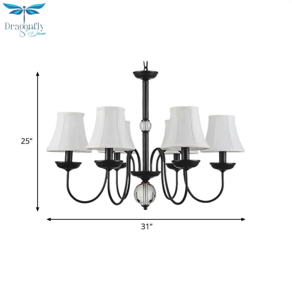 White 3/5/6 Lights Chandelier Light Fixture Traditional Fabric Tapered Pendant Lamp