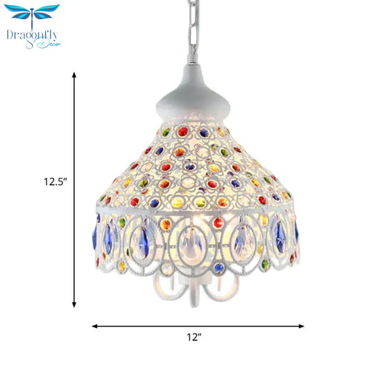 White 3 Bulbs Chandelier Lamp Traditional Metal Hollow Hanging Ceiling Light For Living Room