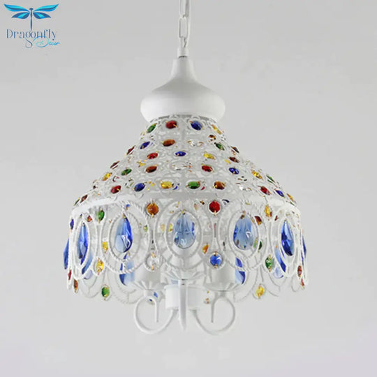 White 3 Bulbs Chandelier Lamp Traditional Metal Hollow Hanging Ceiling Light For Living Room