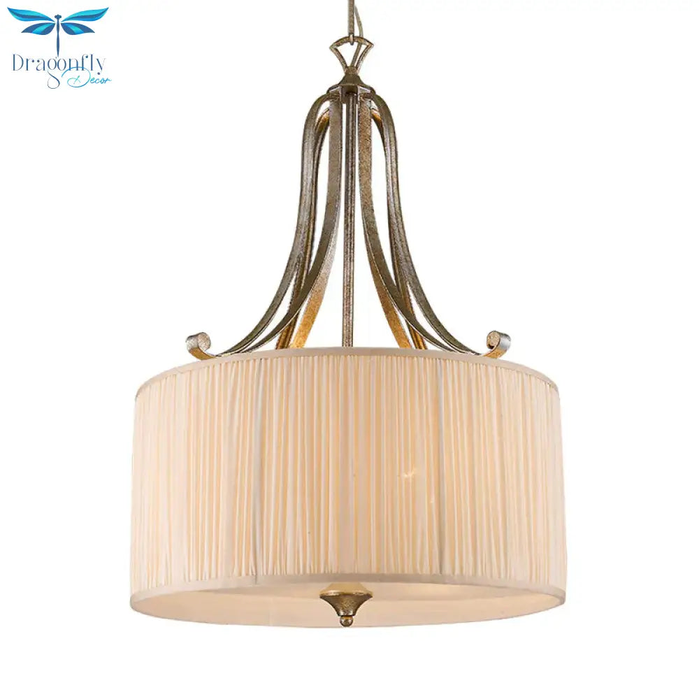White 4 - Light Ceiling Chandelier Modernist Pleated Fabric Hanging Drum Light Fixture