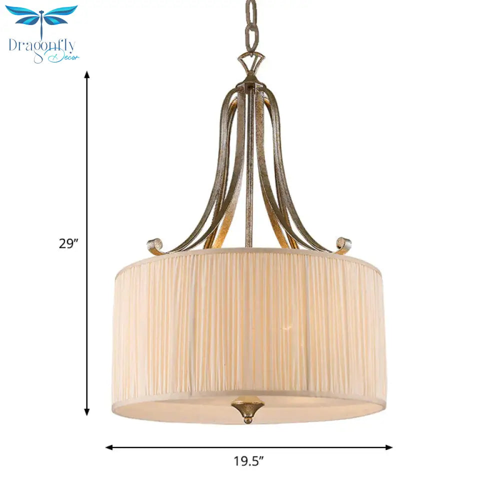 White 4 - Light Ceiling Chandelier Modernist Pleated Fabric Hanging Drum Light Fixture