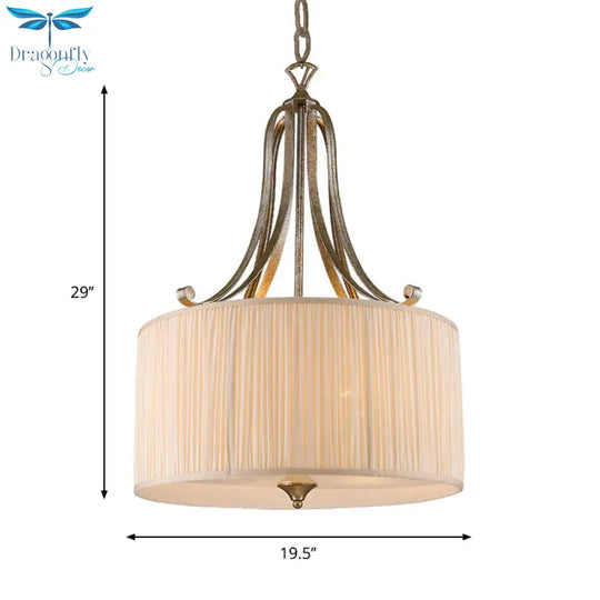 White 4 - Light Ceiling Chandelier Modernist Pleated Fabric Hanging Drum Light Fixture