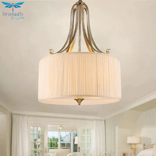 White 4 - Light Ceiling Chandelier Modernist Pleated Fabric Hanging Drum Light Fixture