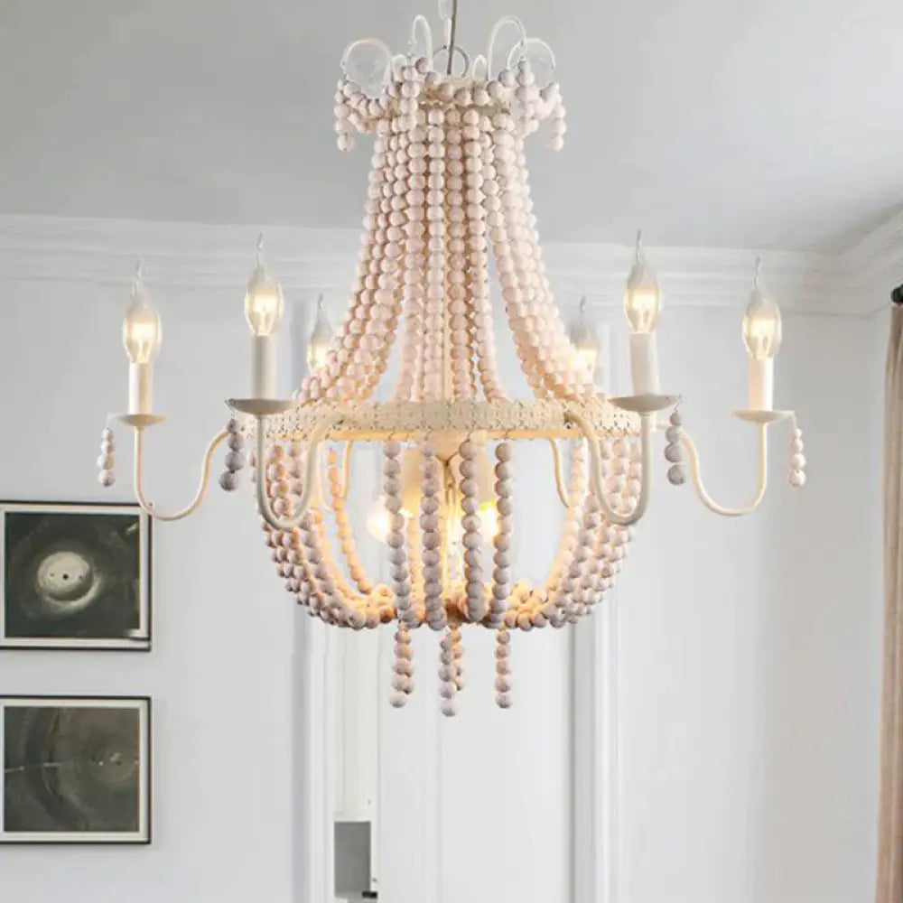 White 6/9 - Head Chandelier Light Transitional Wooden Beaded Basket Hanging Ceiling Pendant 9 /