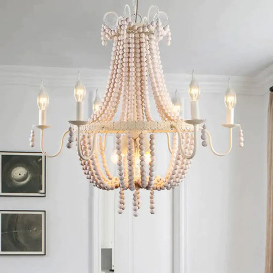 White 6/9 - Head Chandelier Light Transitional Wooden Beaded Basket Hanging Ceiling Pendant 9 /