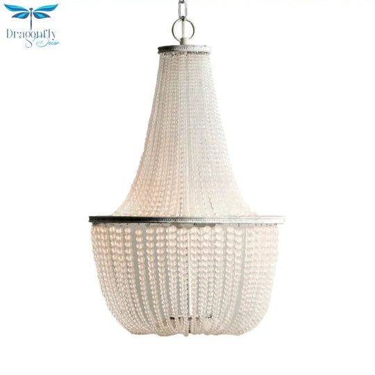 White Beaded Pendant Chandelier Rustic Style Crystal 3 Lights Bedroom Hanging Light Fixture