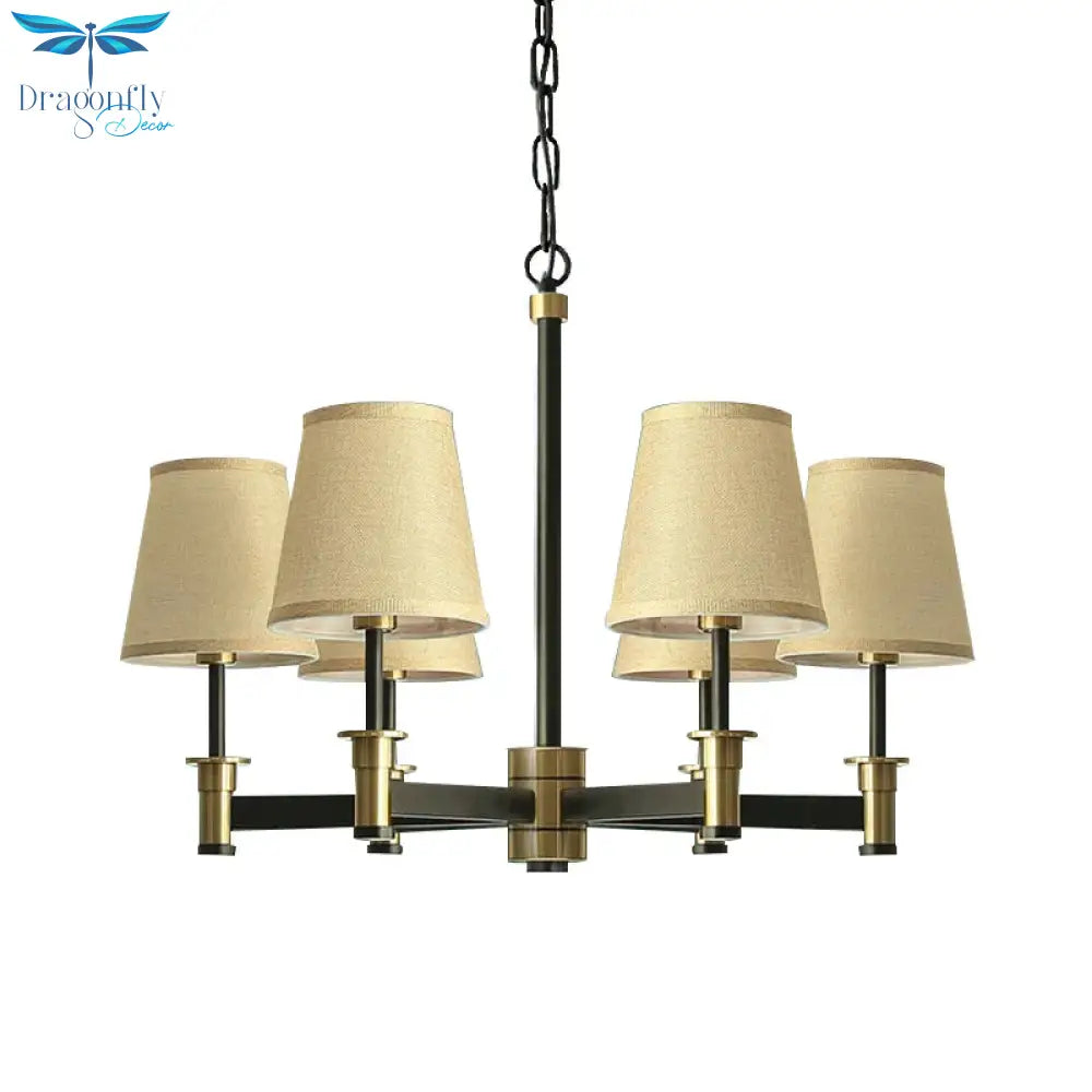 White/Beige 6 Bulbs Ceiling Chandelier Classic Fabric Cone Shade Suspension Pendant For Bedroom