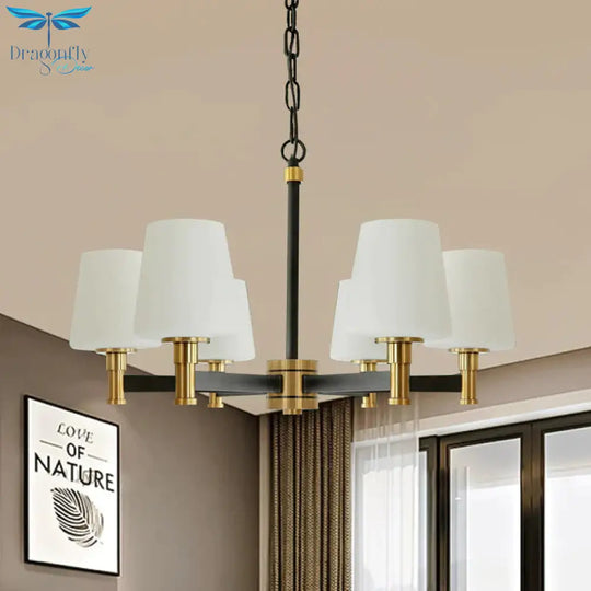 White/Beige 6 Bulbs Ceiling Chandelier Classic Fabric Cone Shade Suspension Pendant For Bedroom