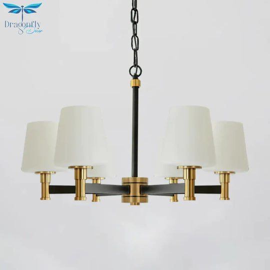White/Beige 6 Bulbs Ceiling Chandelier Classic Fabric Cone Shade Suspension Pendant For Bedroom