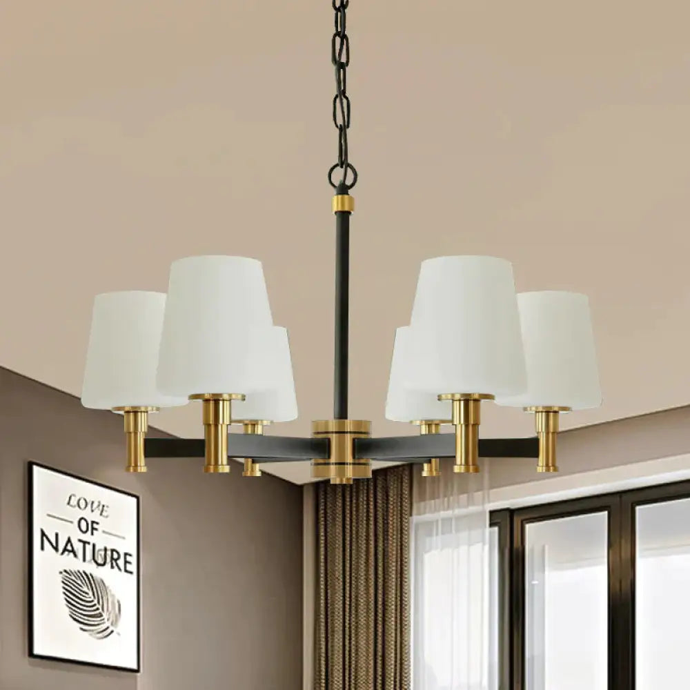 White/Beige 6 Bulbs Ceiling Chandelier Classic Fabric Cone Shade Suspension Pendant For Bedroom