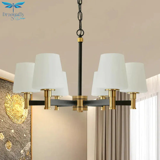 White/Beige 6 Bulbs Ceiling Chandelier Classic Fabric Cone Shade Suspension Pendant For Bedroom
