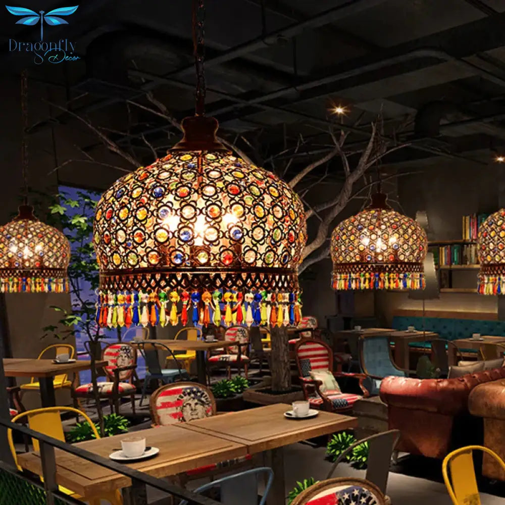 White/Brass 3 Bulbs Chandelier Lamp Traditional Metal Dome Hanging Ceiling Light For Restaurant