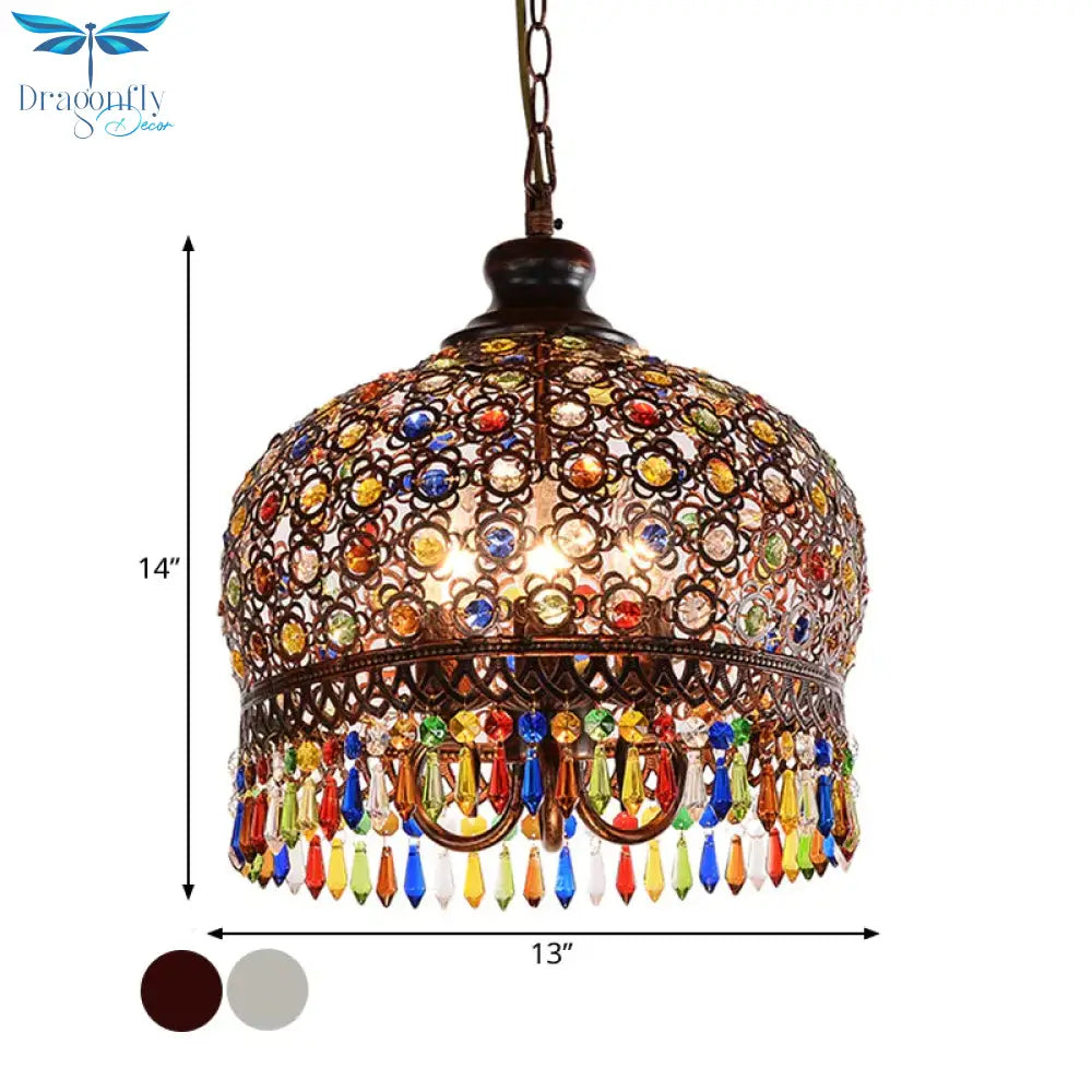 White/Brass 3 Bulbs Chandelier Lamp Traditional Metal Dome Hanging Ceiling Light For Restaurant