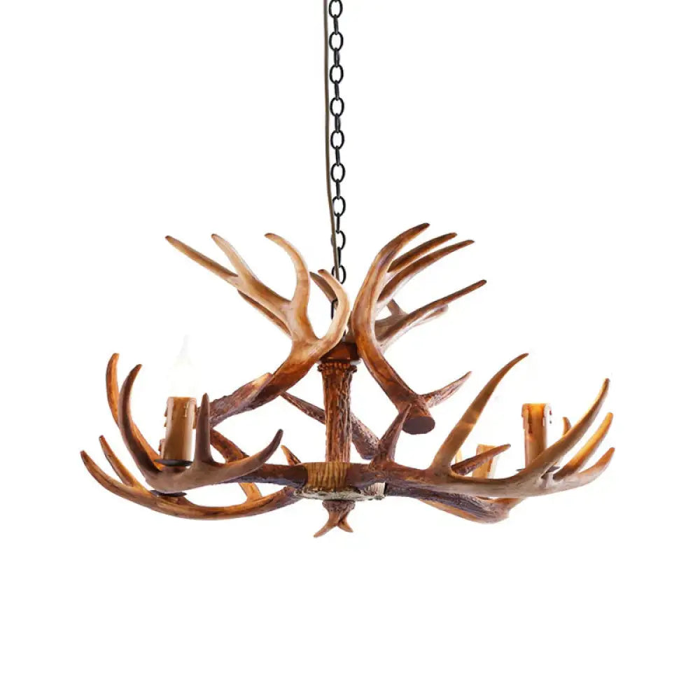 White/Brown 2 - Layered Rustic Resin Antler Chandelier 3/6/8 Lights 4 / Brown