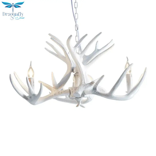 White/Brown 2 - Layered Rustic Resin Antler Chandelier 3/6/8 Lights