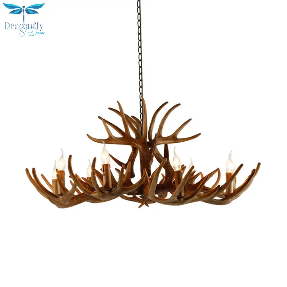 White/Brown 2 - Layered Rustic Resin Antler Chandelier 3/6/8 Lights