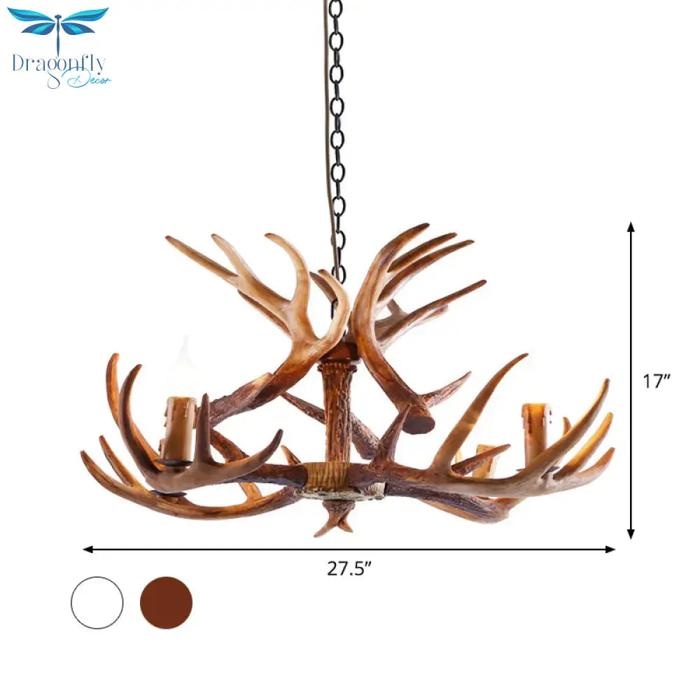 White/Brown 2 - Layered Rustic Resin Antler Chandelier 3/6/8 Lights