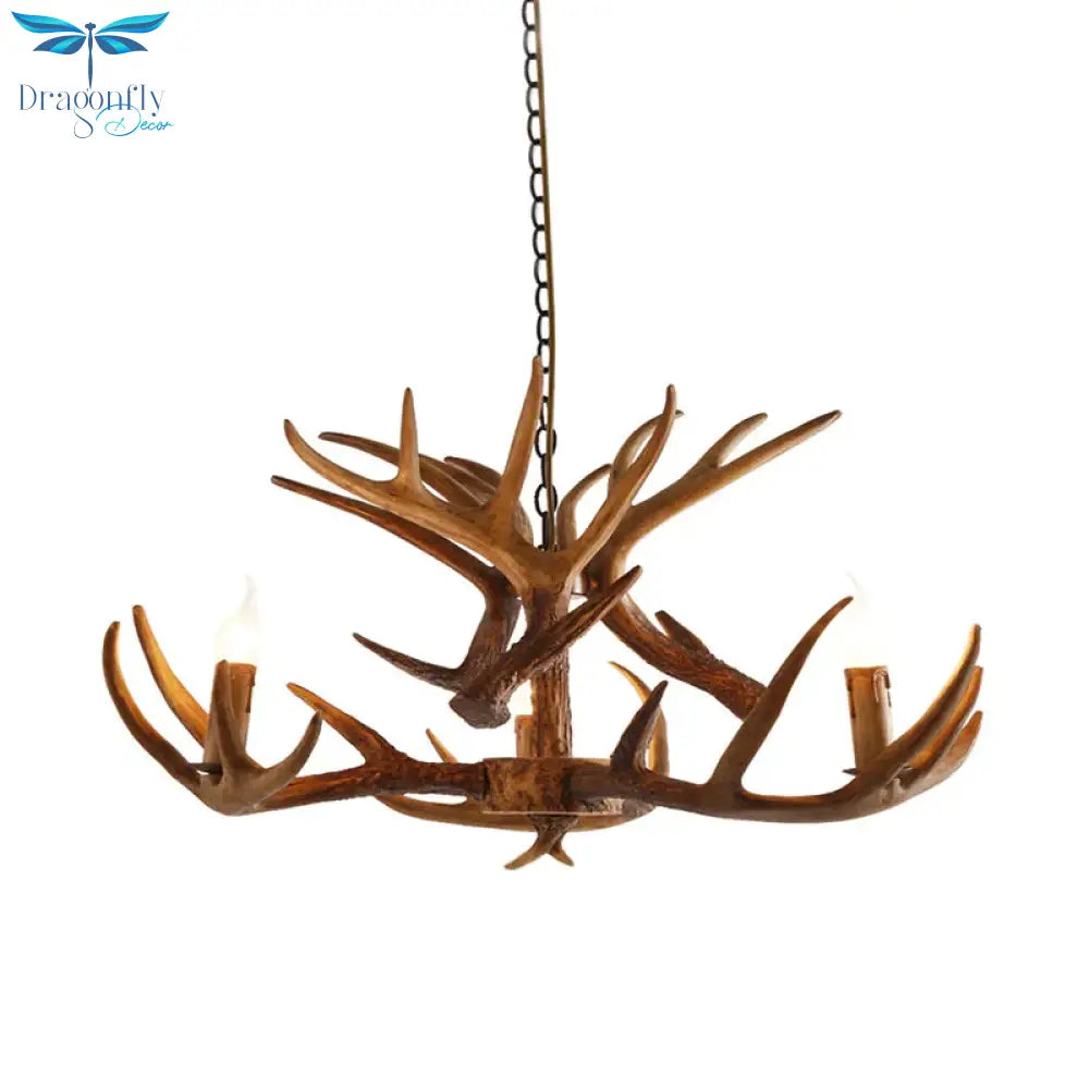 White/Brown 2 - Layered Rustic Resin Antler Chandelier 3/6/8 Lights