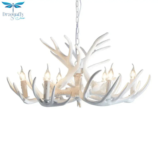White/Brown 2 - Layered Rustic Resin Antler Chandelier 3/6/8 Lights