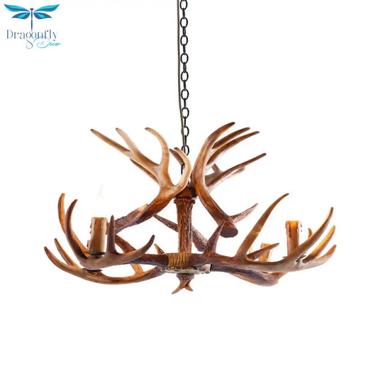 White/Brown 2 - Layered Rustic Resin Antler Chandelier 3/6/8 Lights