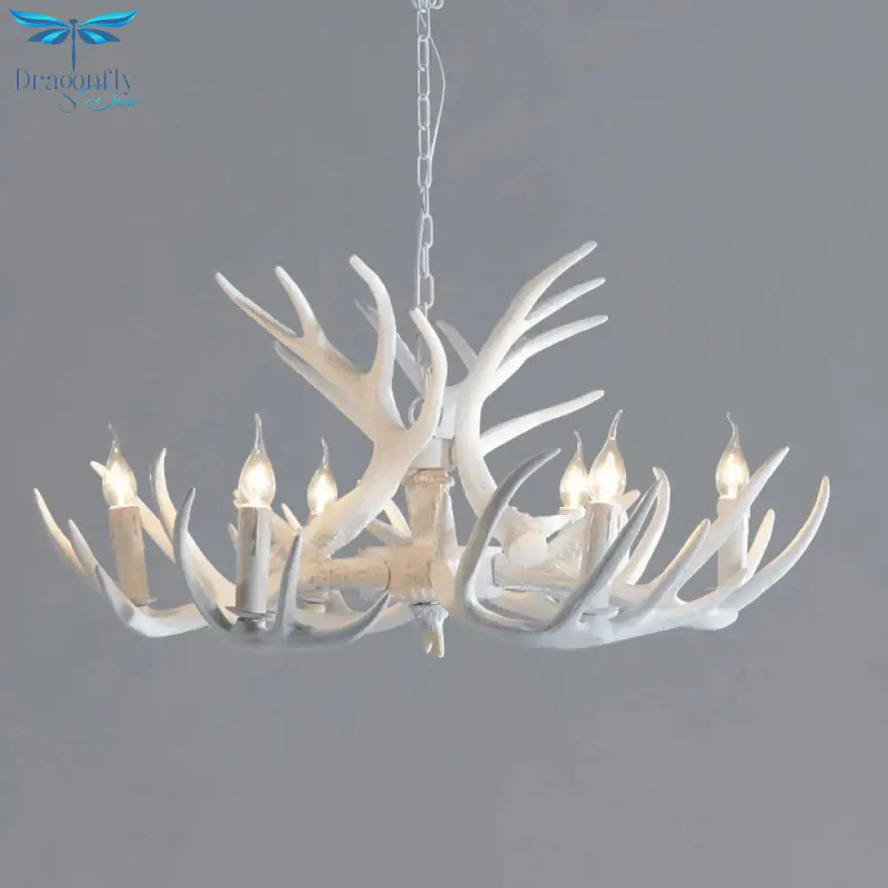 White/Brown 2 - Layered Rustic Resin Antler Chandelier 3/6/8 Lights