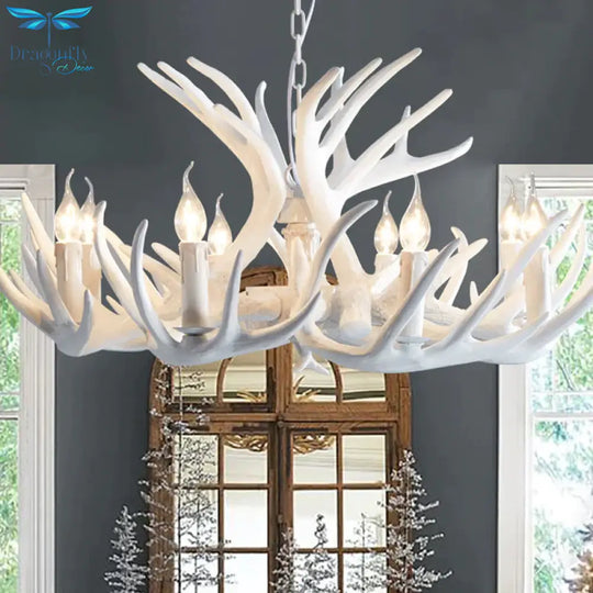 White/Brown 2 - Layered Rustic Resin Antler Chandelier 3/6/8 Lights