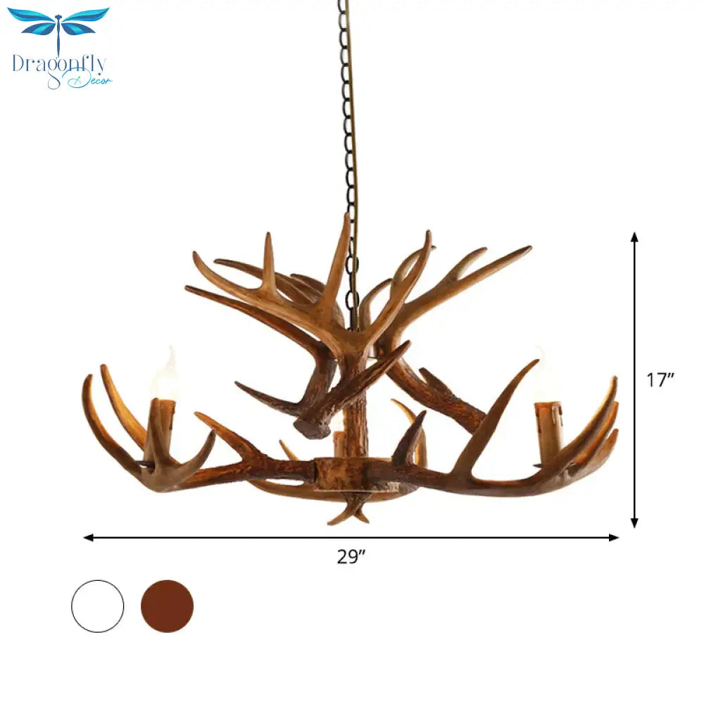 White/Brown 2 - Layered Rustic Resin Antler Chandelier 3/6/8 Lights