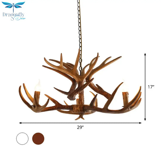 White/Brown 2 - Layered Rustic Resin Antler Chandelier 3/6/8 Lights