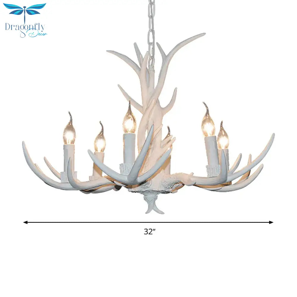 White Candle Chandelier Lighting Rural Resin 3/4/6 Bulbs Ceiling Pendant Lamp For Dining Room With