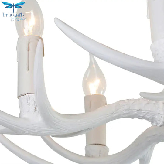 White Candle Chandelier Lighting Rural Resin 3/4/6 Bulbs Ceiling Pendant Lamp For Dining Room With