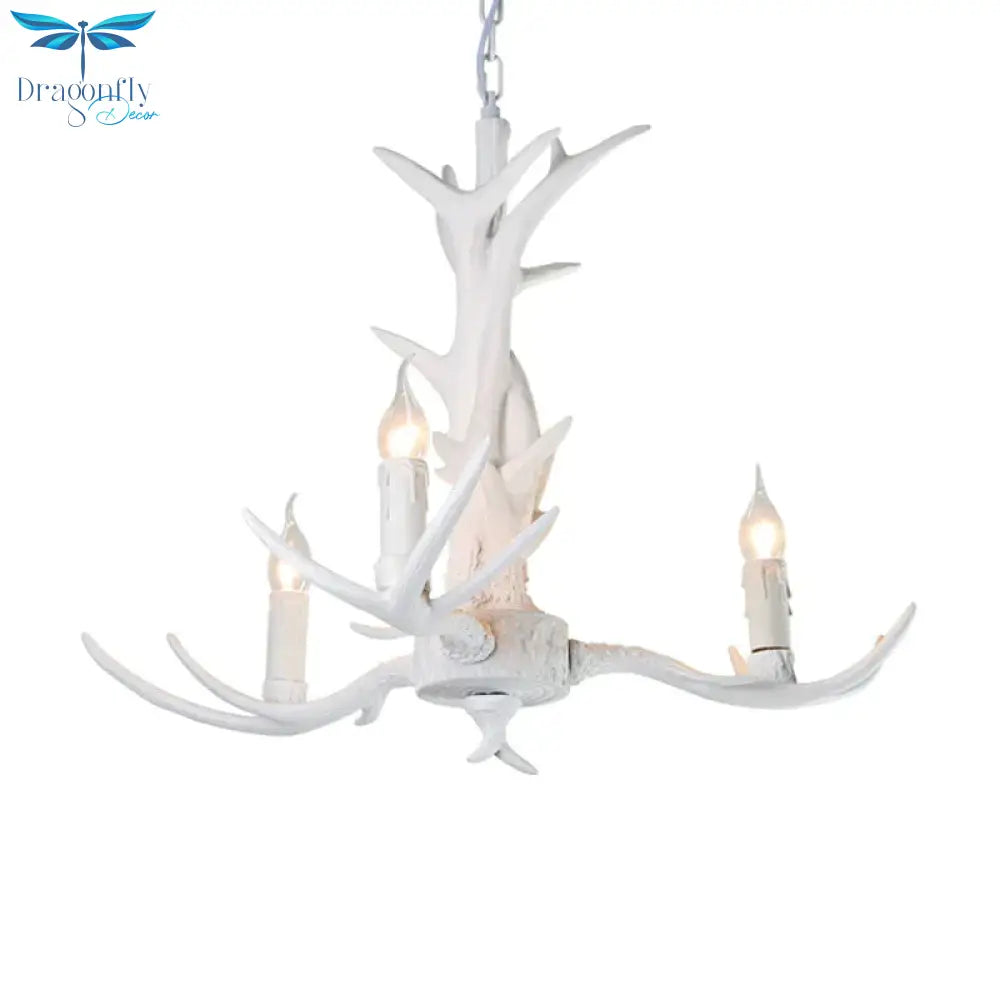 White Candle Chandelier Lighting Rural Resin 3/4/6 Bulbs Ceiling Pendant Lamp For Dining Room With