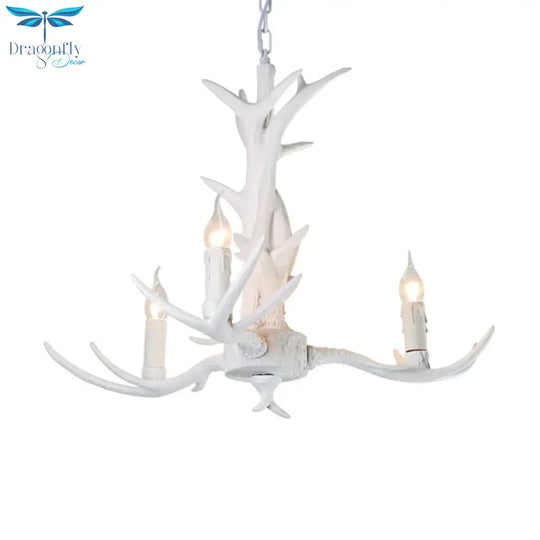 White Candle Chandelier Lighting Rural Resin 3/4/6 Bulbs Ceiling Pendant Lamp For Dining Room With