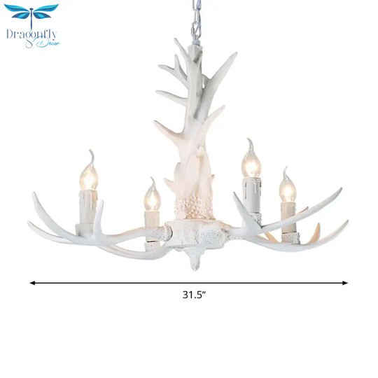 White Candle Chandelier Lighting Rural Resin 3/4/6 Bulbs Ceiling Pendant Lamp For Dining Room With