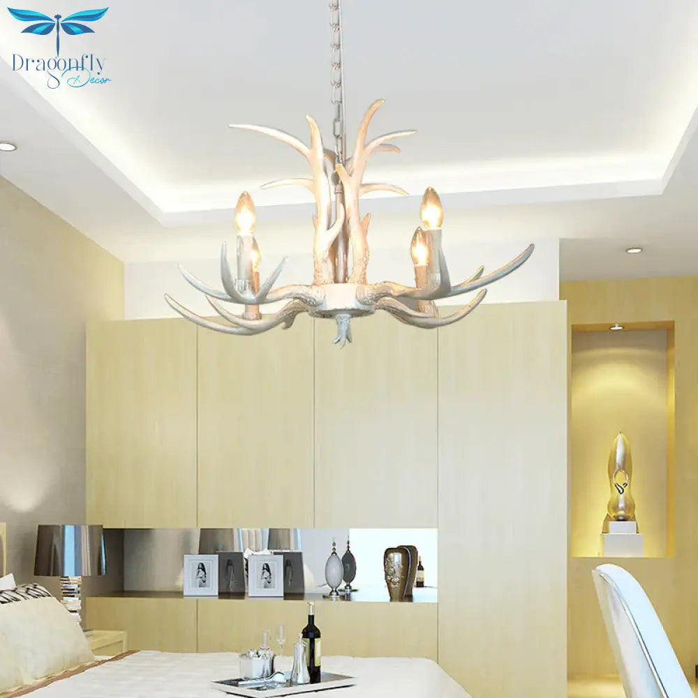 White Candle Shape Pendant Chandelier Rustic Resin 4/6/8 - Head Bedroom Hanging Ceiling Light