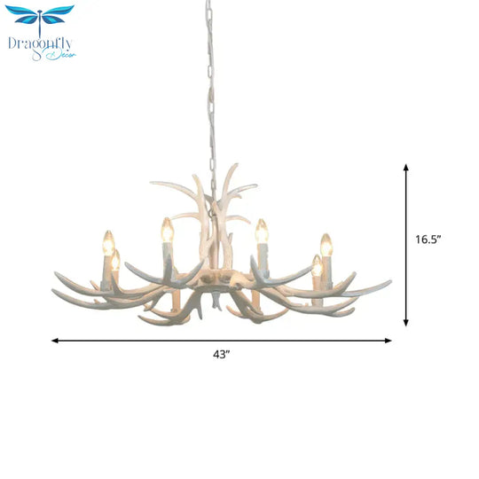 White Candle Shape Pendant Chandelier Rustic Resin 4/6/8 - Head Bedroom Hanging Ceiling Light