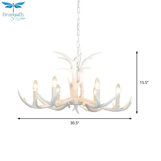 White Candle Shape Pendant Chandelier Rustic Resin 4/6/8 - Head Bedroom Hanging Ceiling Light