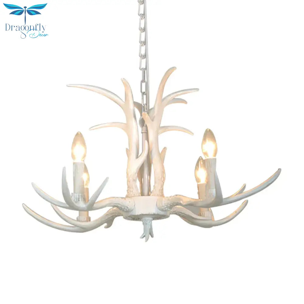 White Candle Shape Pendant Chandelier Rustic Resin 4/6/8 - Head Bedroom Hanging Ceiling Light