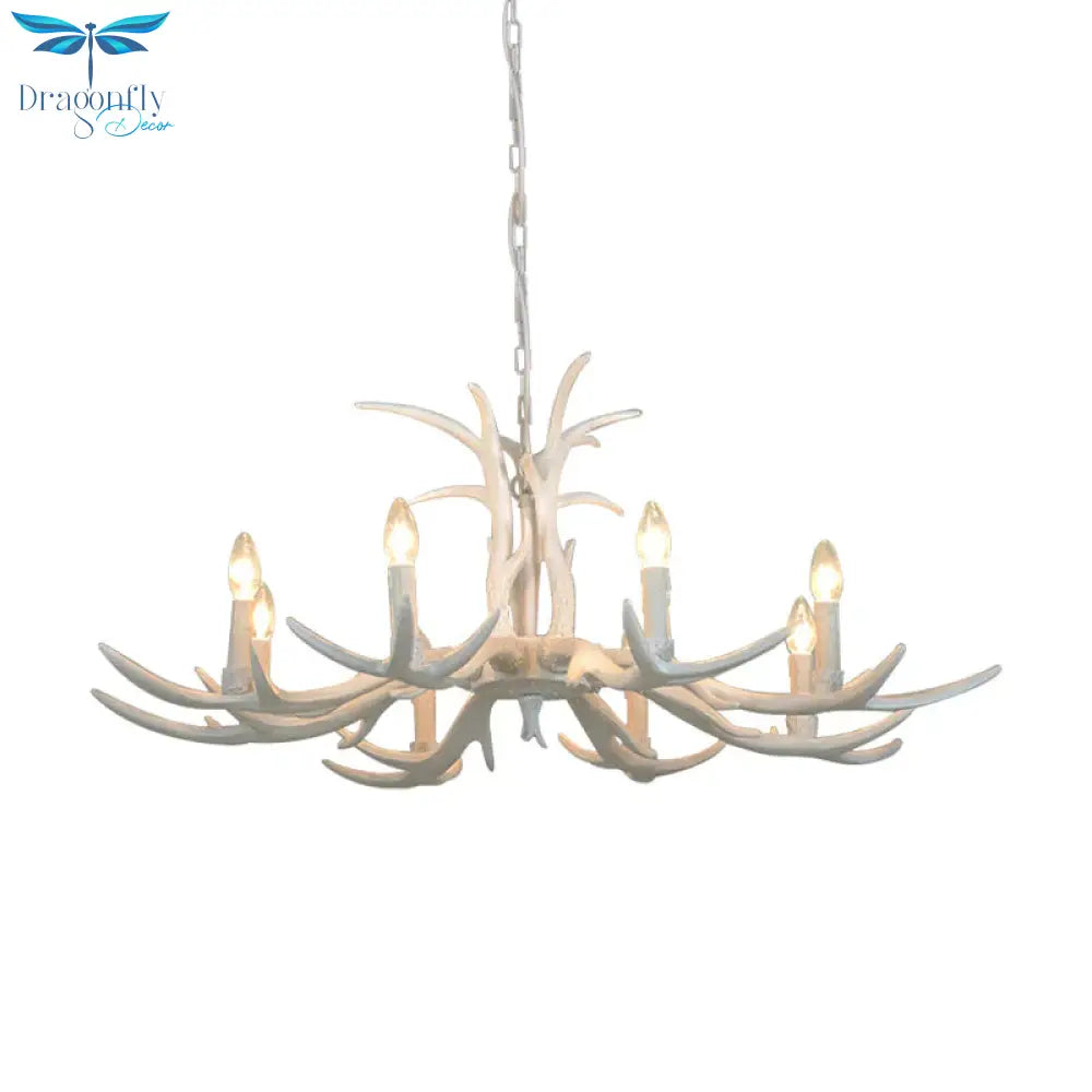 White Candle Shape Pendant Chandelier Rustic Resin 4/6/8 - Head Bedroom Hanging Ceiling Light