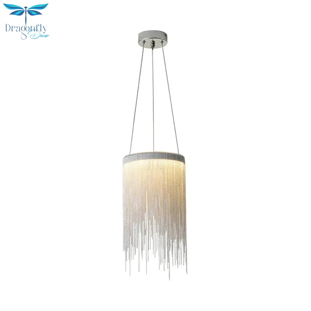 White Chain Chandelier Light Fixture Minimalism Metal 6 Lights Dining Room Pendant Lighting