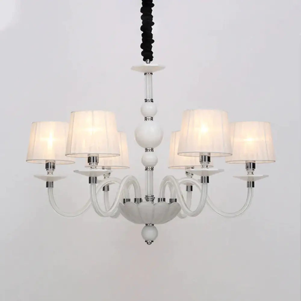 White Conical Ceiling Chandelier Antique Fabric 6/8/12 Lights Living Room Hanging Pendant Lamp