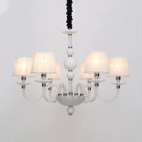White Conical Ceiling Chandelier Antique Fabric 6/8/12 Lights Living Room Hanging Pendant Lamp