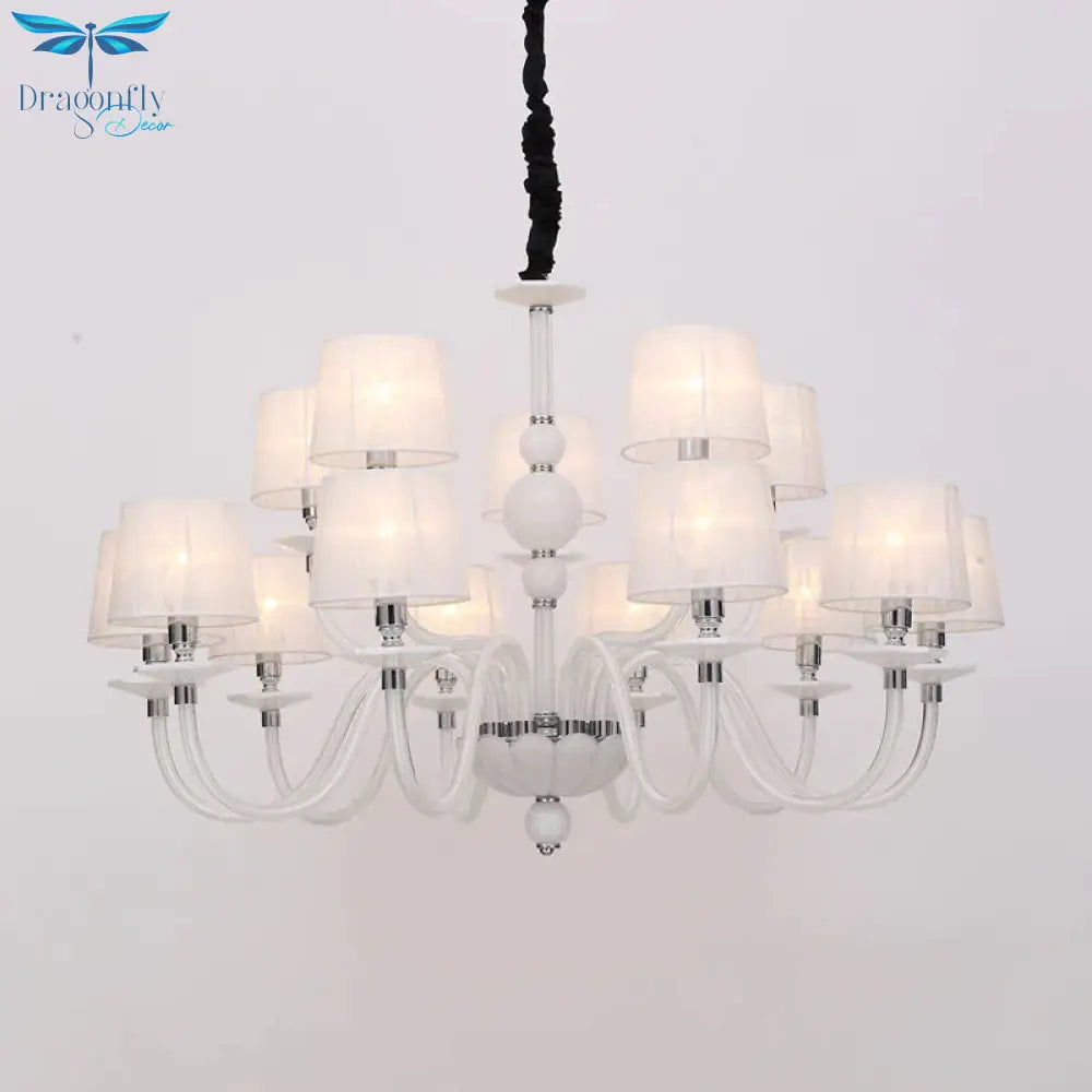 White Conical Ceiling Chandelier Antique Fabric 6/8/12 Lights Living Room Hanging Pendant Lamp