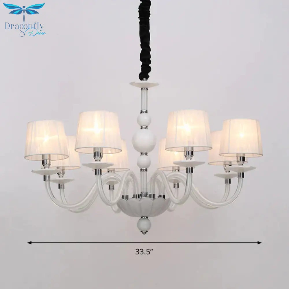 White Conical Ceiling Chandelier Antique Fabric 6/8/12 Lights Living Room Hanging Pendant Lamp