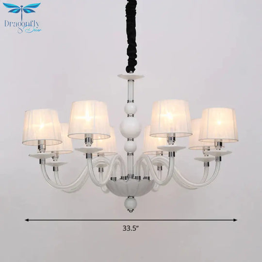 White Conical Ceiling Chandelier Antique Fabric 6/8/12 Lights Living Room Hanging Pendant Lamp