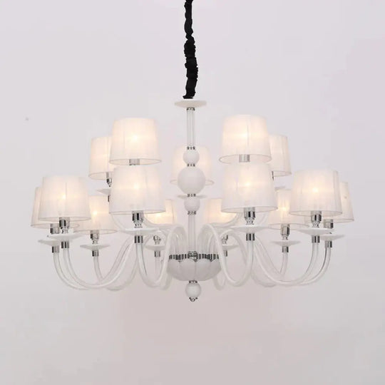 White Conical Ceiling Chandelier Antique Fabric 6/8/12 Lights Living Room Hanging Pendant Lamp