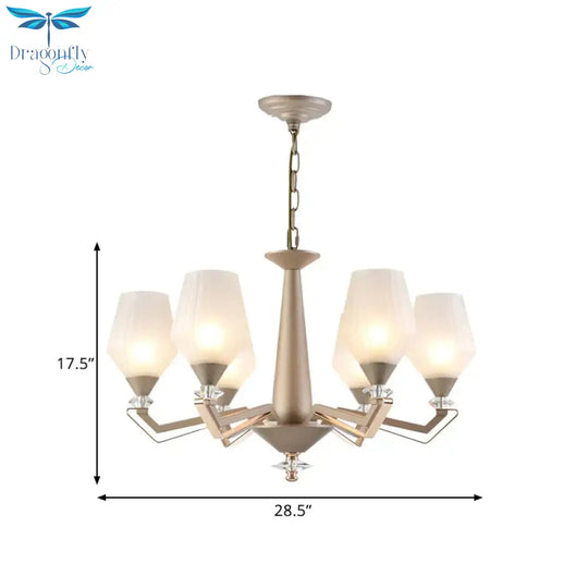 White Frosted Glass Cup Shape Chandelier Traditional 3/6 Bulbs Bedroom Pendulum Light In Gold