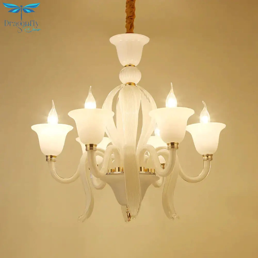 White Glass Stamen Shape Chandelier Lighting Antique 6/8/10 Lights Bedroom Ceiling Pendant Lamp